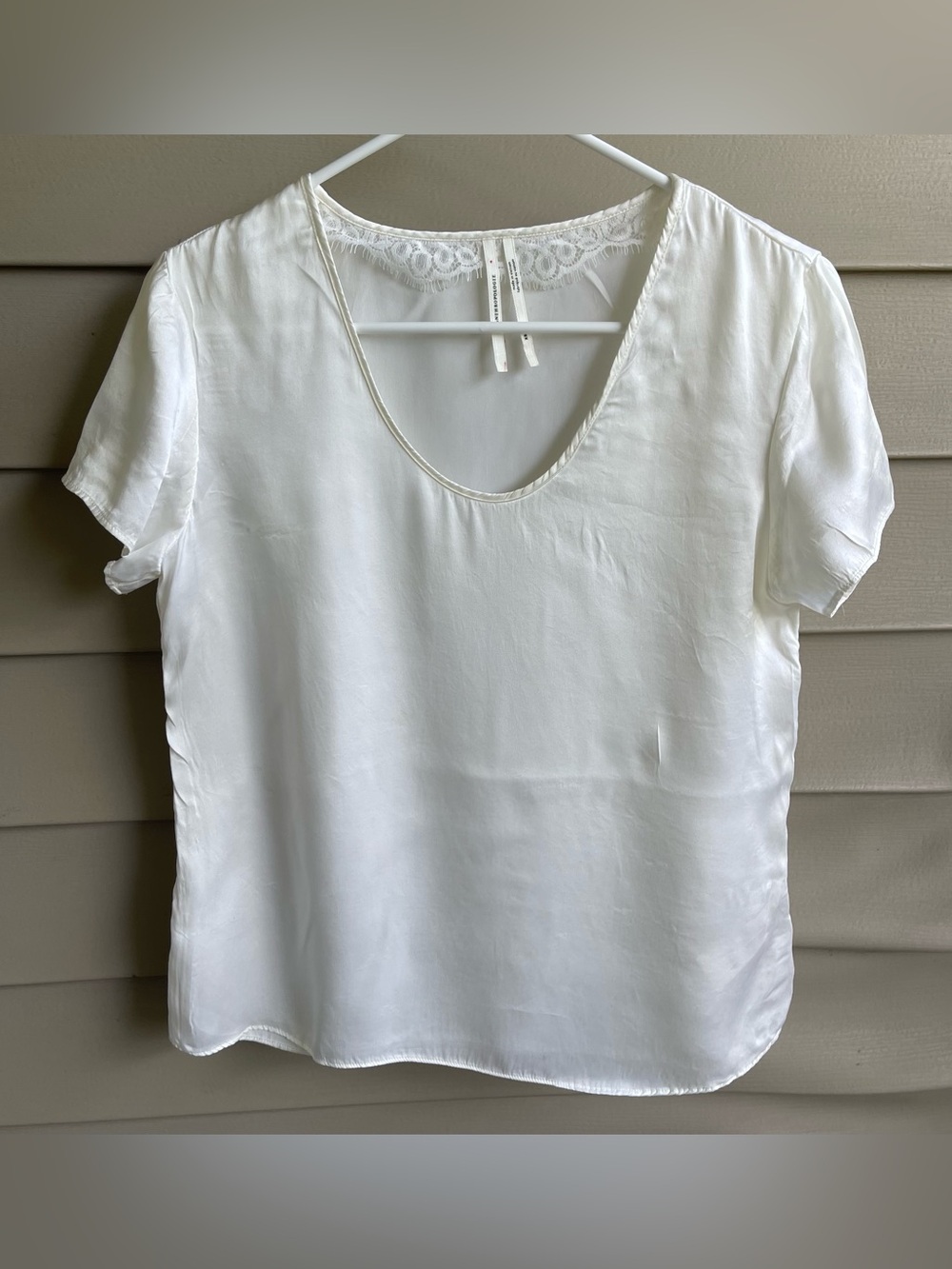 Anthropologie 100% Silk Lace Trim Blouse Short Sleeve Top Size XS Clean Girl